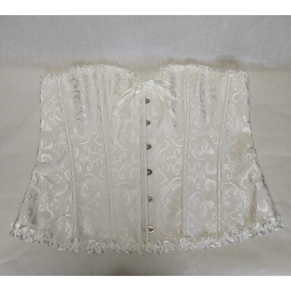 Corset Over Bust Lace Up Bustier US 20-22 6X White Paisley Costume Sexy Lingerie
